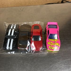 4 Die Cast Matchbox Cars, Jaguar, Mercedes, ‘62 Corvette, Pink Firebird Racer